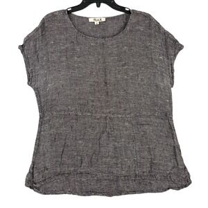 Flax Linen Top Size S Peplum Hem Minimalist Be‎ Yourself Lagenlook Effortless